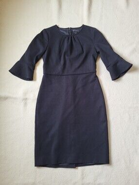 J Crew Black Midi Sheath Dress 3/4 Sleeve Lined Women's Size 4